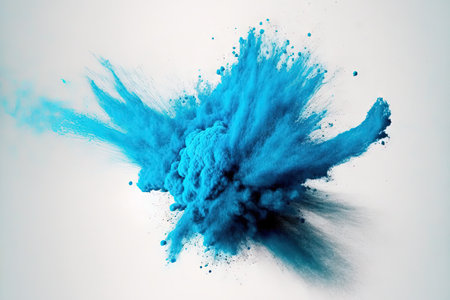 Blue powder explosion against a white background, isolatedの素材