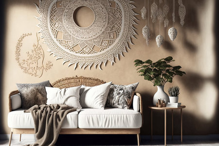 Bohemian interior design with simulated wall artの素材