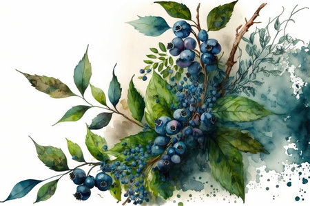 Blueberries on leafy branches bouquet as a decorative elementの素材