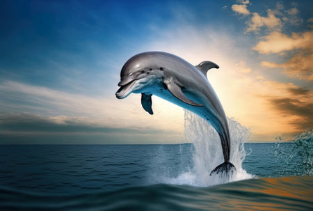 Bottlenose dolphin leaping for pictureの素材