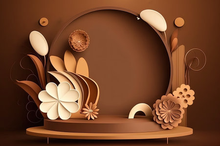 Brown background with flowers and a product display podiumの素材