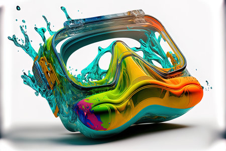 Bright snorkel mask in a plastic containerの素材