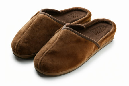 Brown home slippers isolated on white background.の素材