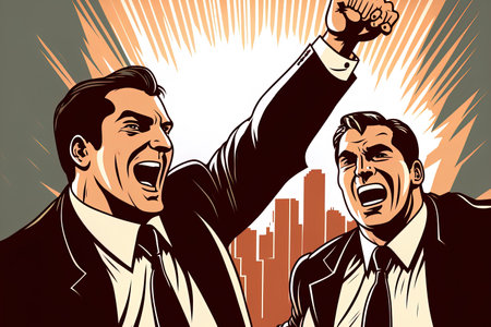 Businessmen cheer one other on, highlighting their successesの素材