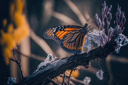 Butterfly sitting on a barren branchの素材