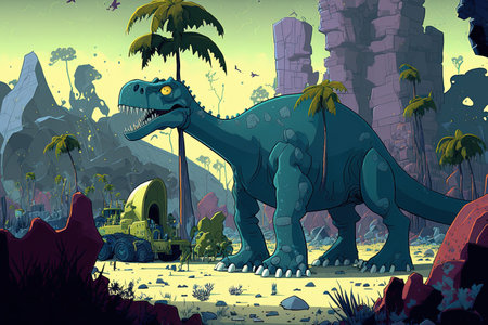 Cartoon dinosaurs in a lonely settingの素材