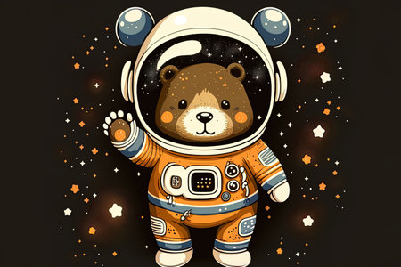 Cartoon image of a cute bear astronautの素材