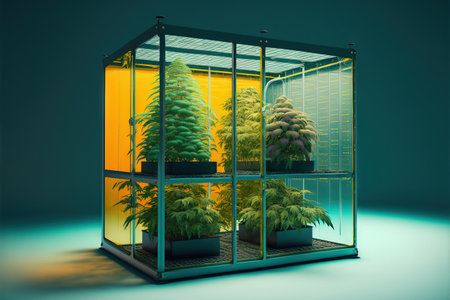 Cannabis plant racks in a grow chamberの素材