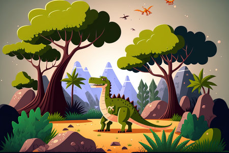 Cartoon dinosaur sceneの素材
