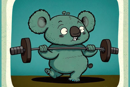 Cartoon of a cute koala lifting a barbellの素材