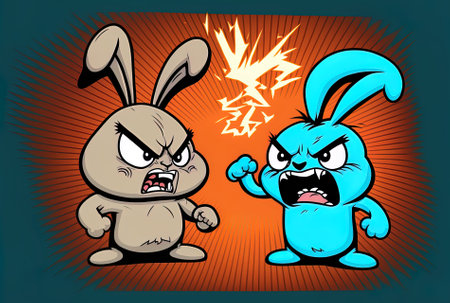 Cartoon picture of a furious rabbit and bunnyの素材