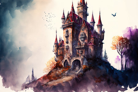 Castles of fantastical fantasy. digital and watercolor illustration artの素材