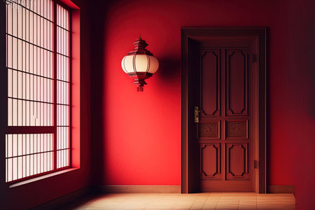 Chinese New Year, classic interior design, beautiful red wallsの素材