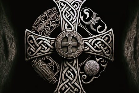 Christian and Celtic religious symbols on a crossの素材