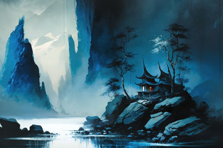 Chinese landscape painting for advertising or other uses.の素材
