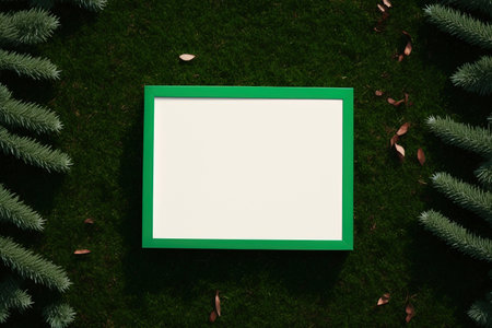 Christmas artwork on grass with a blank area in the middleの素材