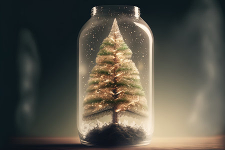 Christmas tree in a clear glass jar, created using neural networksの素材