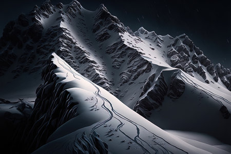Close up of snowy slopes against a dark backgroundの素材
