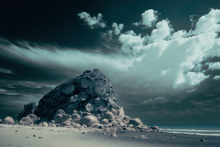 Coastal rock development in the absence of cloudsの素材