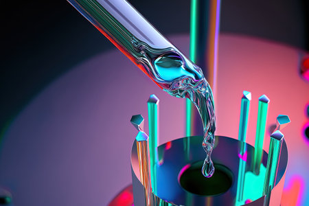 Close up of a pipette dropping a sample into a test tubeの素材