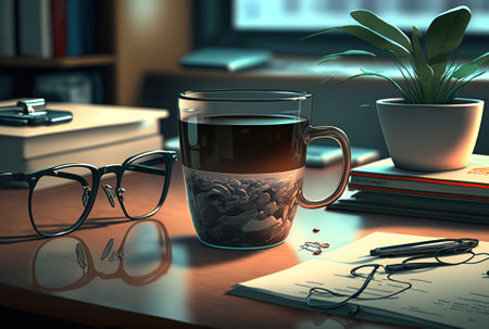 Coffee and glasses are available in the officeの素材