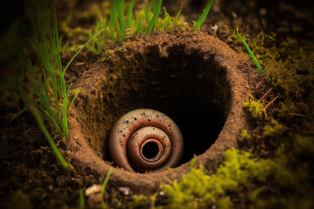 Cold blooded earthworm dwellings, holes, and droppingsの素材