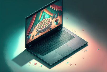 Concept of a high angle laptop for an online partyの素材