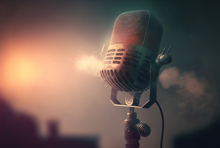 Concept of a professional microphone recording sound in a background that is hazyの素材
