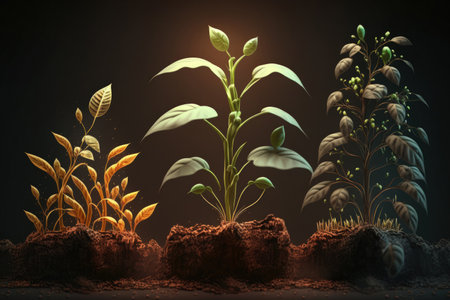 Concept of agriculture sunlit garden, planting, seeding, and growingの素材