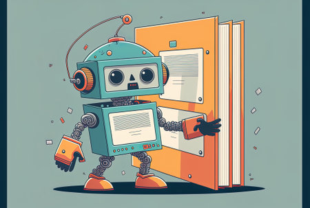 Concept of information technology with robot help organizing folderの素材