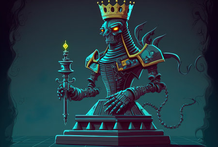 Concept of technology for corporate strategy with robotic holding King of chessの素材