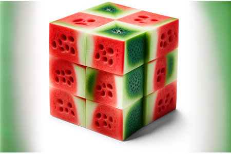 Cubes of sweet watermelon isolated on white. every picture is the sharpestの素材