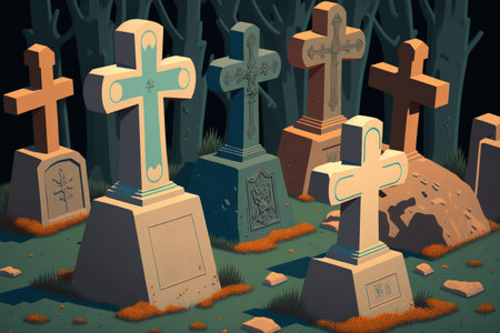 Crosses carved into tombstones at the historic armenian cemetery Noratusの素材