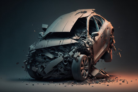 Crushed cars as a result of a traffic collisionの素材
