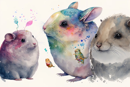 Cute creatures depicted in watercolorの素材