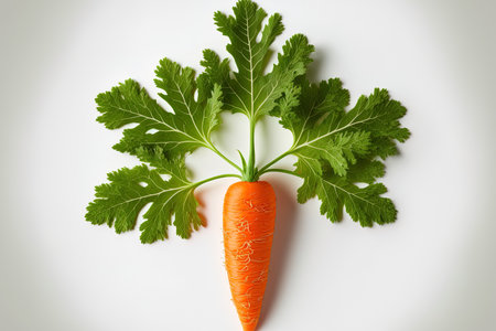 Cutout of a carrot vegetable with leaves in isolation on a white backgroundの素材