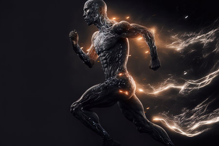 Cyborg running in darkness . Mixed mediaの素材