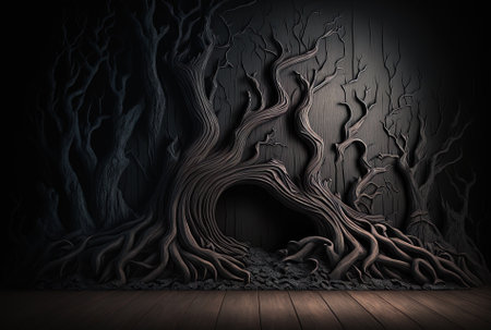 Dark hardwood backdrop with natural wood charcoalの素材