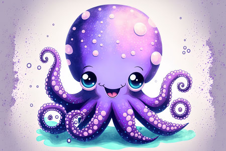 Cute shiny octopus with a smileの素材