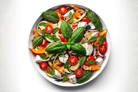 Delicious vegetable salad in a bowl on a white background, top viewの素材