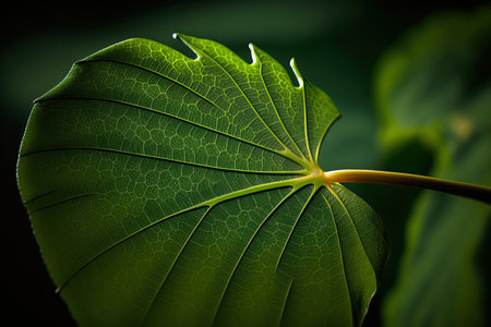 Detailed image of a green tropical leafの素材