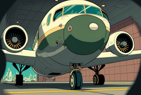 Detailed shot of a passenger jet at an airportの素材