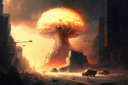 Digital painting of the city being struck by a nuclear weaponの素材