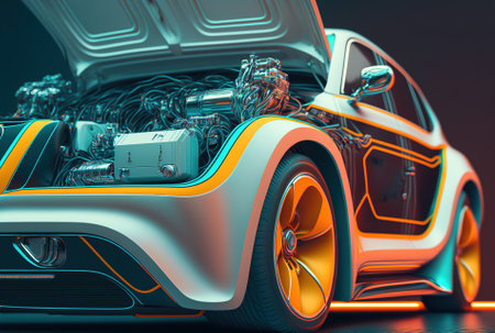 Detailed shot of new electric automobileの素材