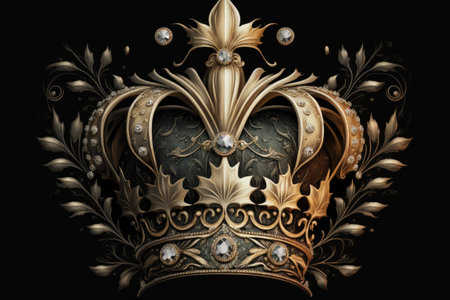 Diamond studded crown of gold on a jet black groundの素材