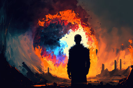 Digital painting of a person staring towards the world of tormentの素材