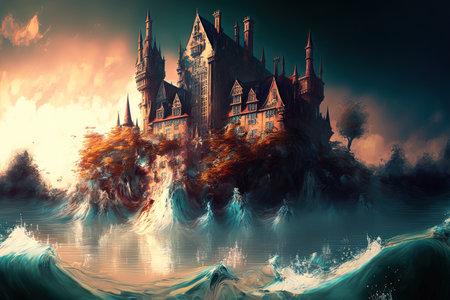 Digital art of a magical flowing castleの素材
