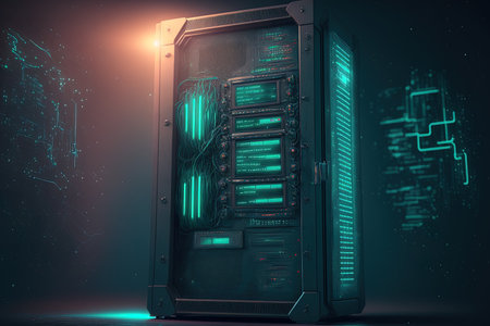 Digital security and data protection concept for a server rackの素材