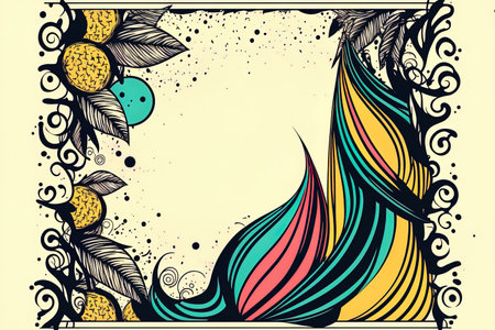 Doodle mango and abstract motifs decorate this frame. Illustrations created by handの素材