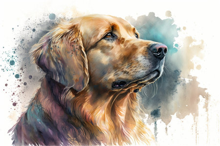 Dog watercolor featuring a Golden Retrieverの素材